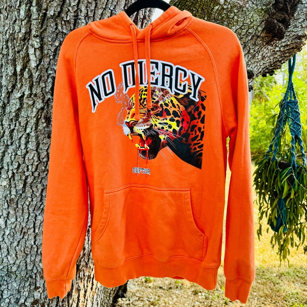 Ouftur Couture No Mercy Smoking Jaguar Orange hoodie.Size S